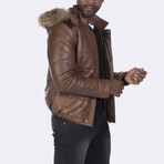 Hooded Bomber Quilted Jacket // Chestnut (S)