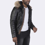 Hooded Bomber Quilted Jacket // Black (S)