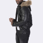 Hooded Bomber Quilted Jacket // Black (S)