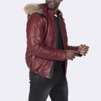 Hooded Bomber Quilted Jacket // Burgundy (S)