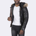 Hooded Bomber Quilted Jacket // Black (S)