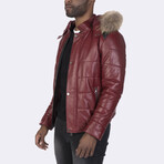 Hooded Bomber Quilted Jacket // Burgundy (S)