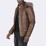 Hooded Bomber Quilted Jacket // Chestnut (S)