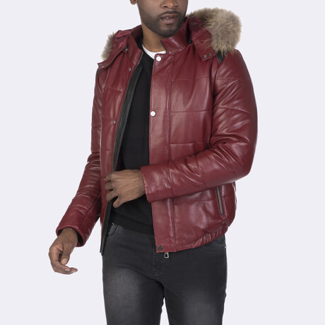 Hooded Bomber Quilted Jacket // Burgundy (S)