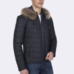 Hooded Quilted Jacket // Navy Blue (S)