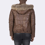 Hooded Bomber Quilted Jacket // Chestnut (S)