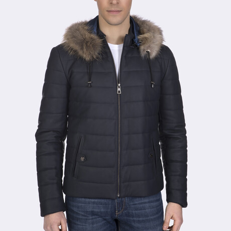 Hooded Quilted Jacket // Navy Blue (S)
