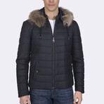 Hooded Quilted Jacket // Navy Blue (S)