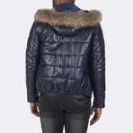 Hooded Bomber Quilted Jacket // Navy Blue (S)