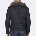 Hooded Quilted Jacket // Navy Blue (S)