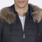 Hooded Quilted Jacket // Navy Blue (S)