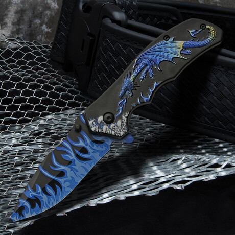 4.75" Blue Dragon'S Flame // Folding Knife // Pocket Clip