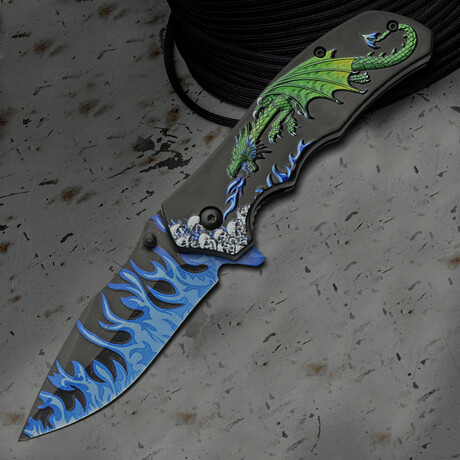 4.75" Green Dragon'S Flame // Folding Knife // Pocket Clip