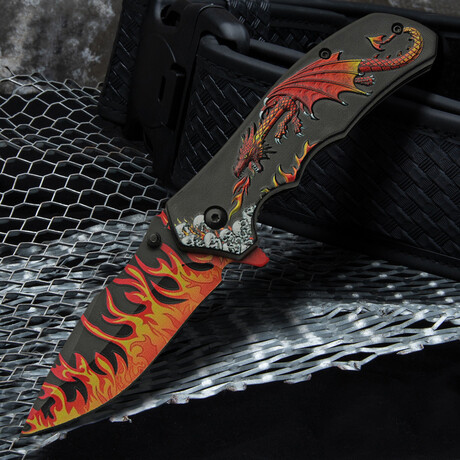 4.75" Red Dragon'S Flame // Folding Knife // Pocket Clip