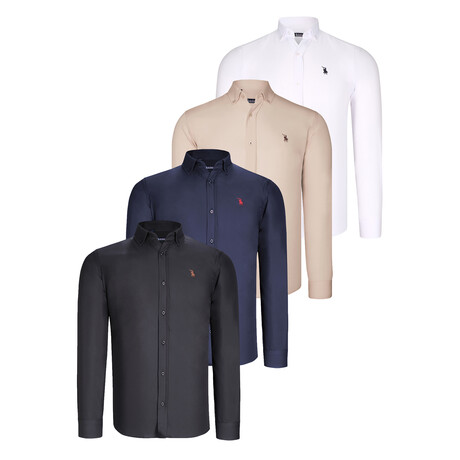 Set of 4 Button Up Shirts // White + Beige + Dark Blue + Black (S)
