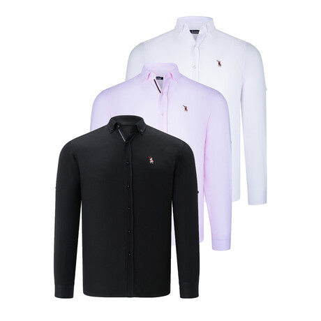 Set of 3 Button Up Shirts // White + Pink + Black (S)