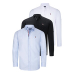 Set of 3 Button-Up Shirts // White + Black + Light Blue (S)