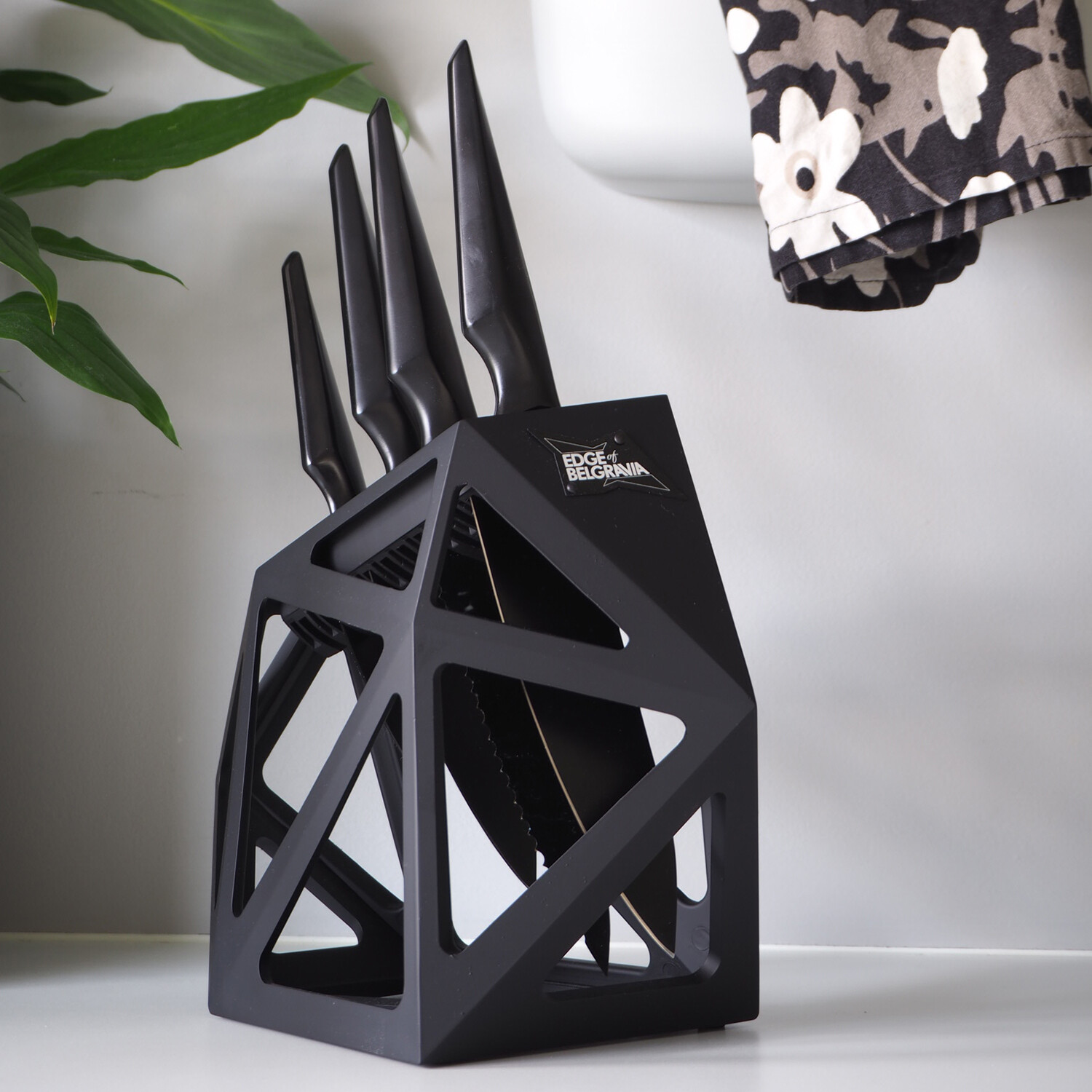 SET OF Black Diamond Knife Block and Galatine 4PCS Knife Set Edge Of