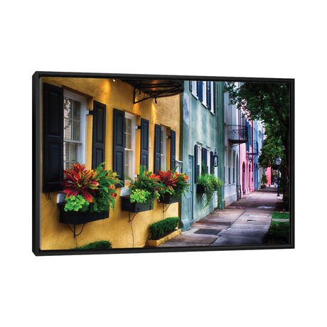 Rainbow Row, Row Of Colorful Historic Houses,East Bay Street, Charleston, South Carolina by George Oze (18"H x 26"W x 1.5"D)