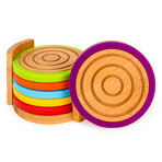 Bamboo 6pc Coaster Set with Silicone Rims 4.7x2.7",  Multi-color