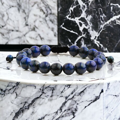 Polished Lapis Lazuli Stone Adjustable Bead Bracelet // 8"