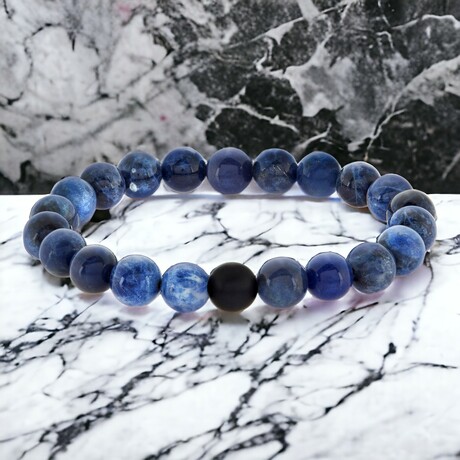 Sodalite + Matte Onyx Stone Bead Stretch Bracelet // 8.25"