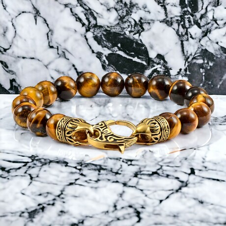 Tiger Eye Stone + Antiqued Gold Plated Steel Clasp // 8"