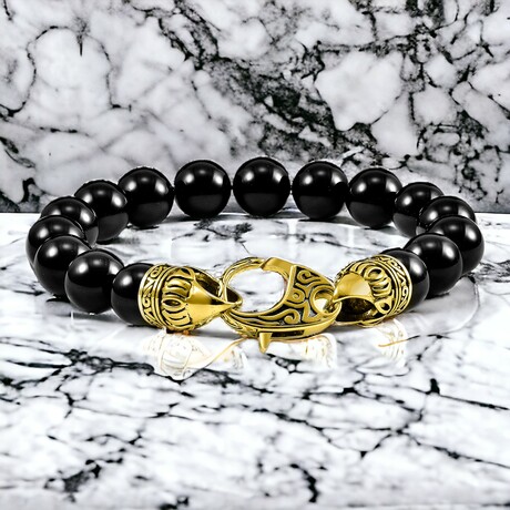Onyx Stone + Antiqued Gold Plated Steel Clasp // 8"