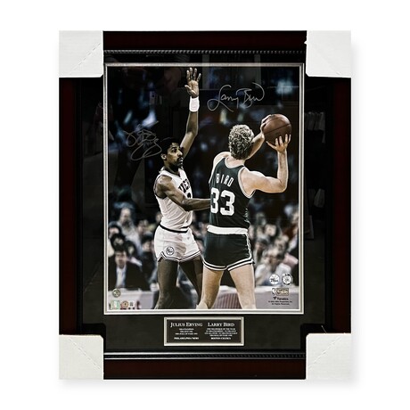 Julius Erving & Larry Bird // Philadelphia 76ers & Boston Celtics // Autographed Photograph + Framed