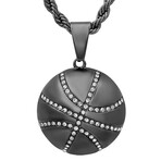 Black Ip Stainless Steel w/ Simulated Diamonds Basketball Pendant