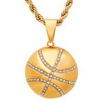 18K Gold Plated Stainless Steel w/ Simulated Diamonds Basketball Pendant