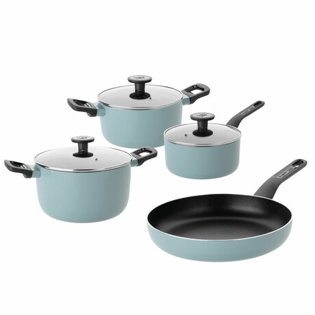 Slate Non-stick Aluminum 7Pc Cookware Set with Glass Lid