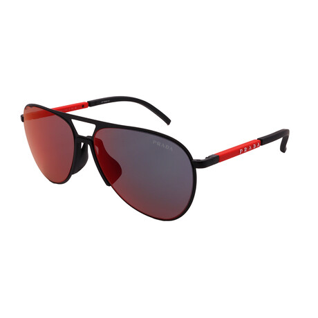 Men's // Sport PS51XS 1BO01M Aviator Sunglasses // Matte Black + Dark Gray Mirror Blue/Red