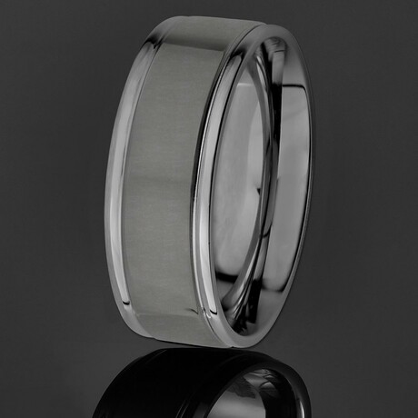 Polished Grooved Stainless Steel Band Ring // 8mm (Size 7)