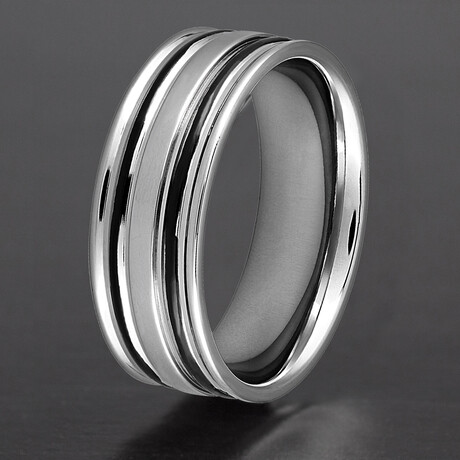 Grooved Edges Polished Stainless Steel Ring // 8mm (Size 8)