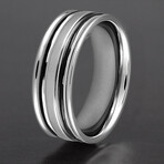 Grooved Edges Polished Stainless Steel Ring // 8mm (Size 8)