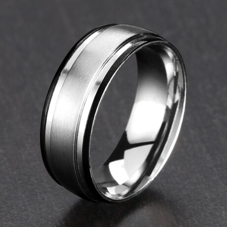 Brushed Black Plated Stainless Steel Edges Band Ring // 8mm (Size 8)