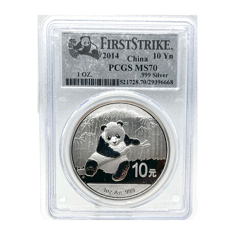 2014 Panda First Strike 1 Troy Ounce with toning PCGS MS 70 # 668