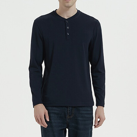 1/4 Button Up Shirt // Navy Blue (XS)