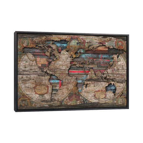 Distressed World Map by Diego Tirigall (18"H x 26"W x 1.5"D)