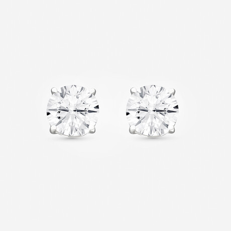14K White Gold Four-Prong Round Lab-Grown Solitaire Diamond Stud Earrings I // New