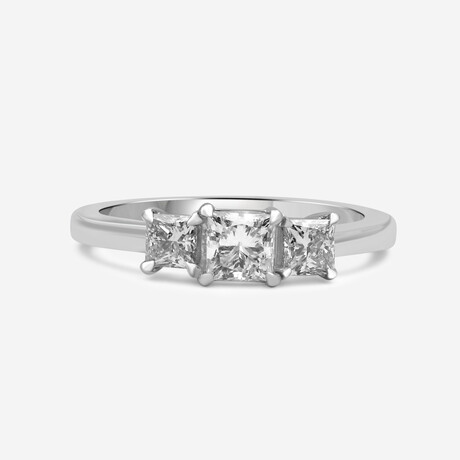 14K White Gold Princess-Cut Lab-Grown Diamond 3 Stone Ring // Ring Size: 7 // New