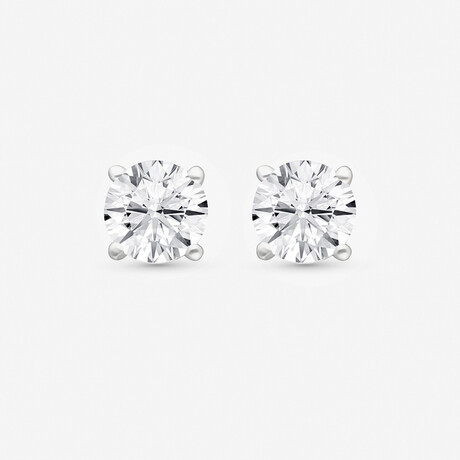 14K White Gold Four-Prong Round Lab-Grown Solitaire Diamond Stud Earrings // New