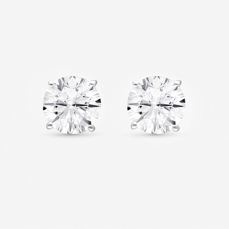 14K White Gold Four-Prong Round Lab-Grown Solitaire Diamond Stud Earrings II // New