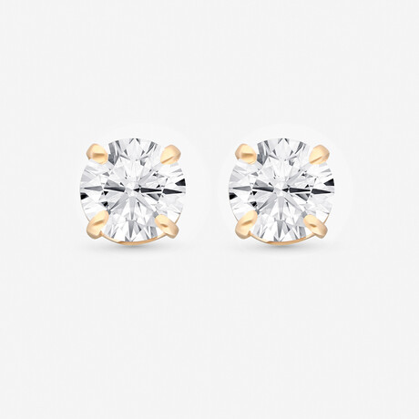 14K Yellow Gold Four-Prong Round Lab-Grown Solitaire Diamond Stud Earrings // New