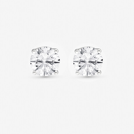 14K White Gold Four-Prong Solitaire Round Lab-Grown Diamond Stud Earrings II // New