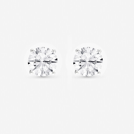14K White Gold Four-Prong Solitaire Round Lab-Grown Diamond Stud Earrings // New