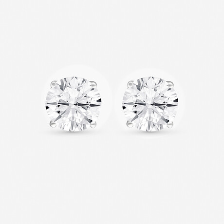 14K White Gold Four-Prong Solitaire Round Lab-Grown Diamond Stud Earrings I // New