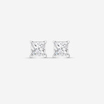 14K White Gold Princess-Cut Lab-Grown Diamond Stud Earrings // New