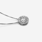 14K White Gold Round Lab-Grown Diamond Halo Pendant Necklace // 16" // New